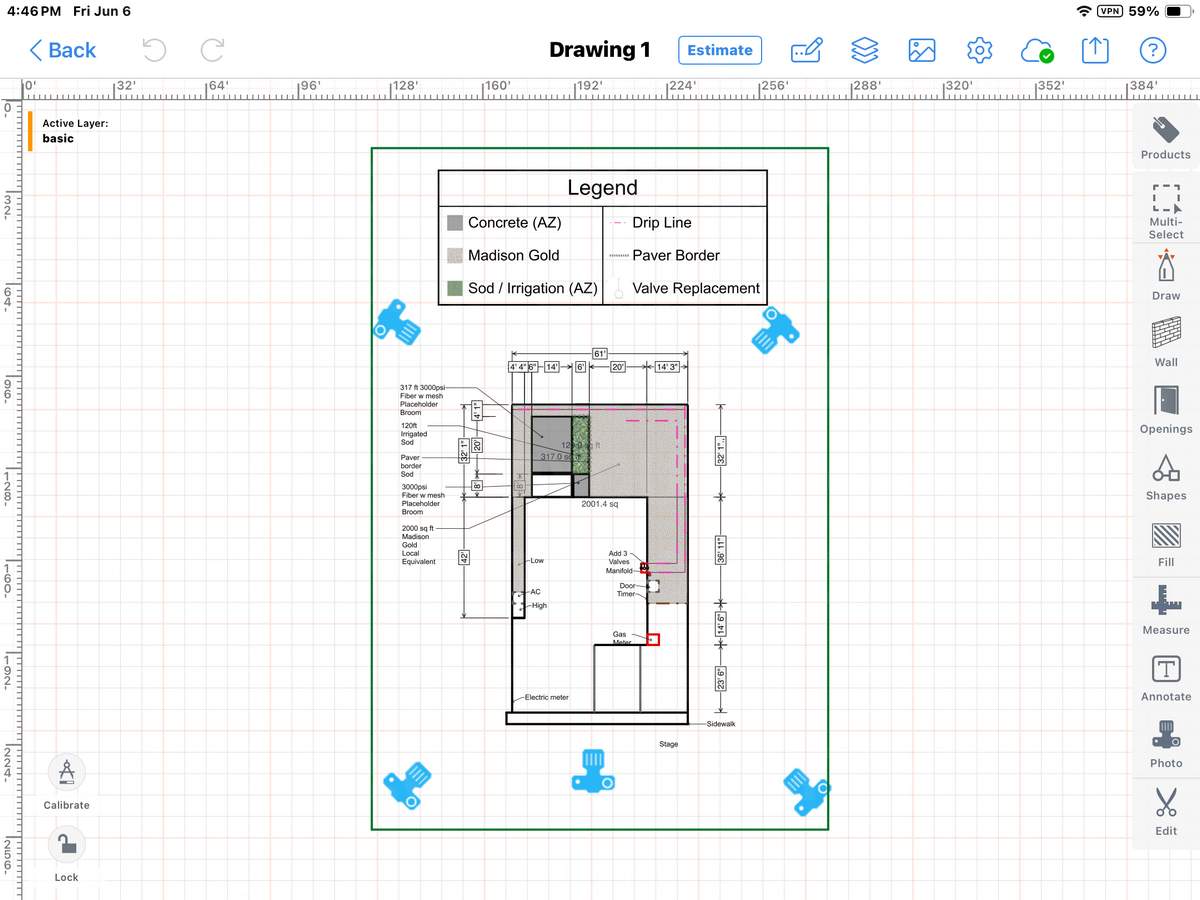 3D render of a flagstone patio with desert landscaping