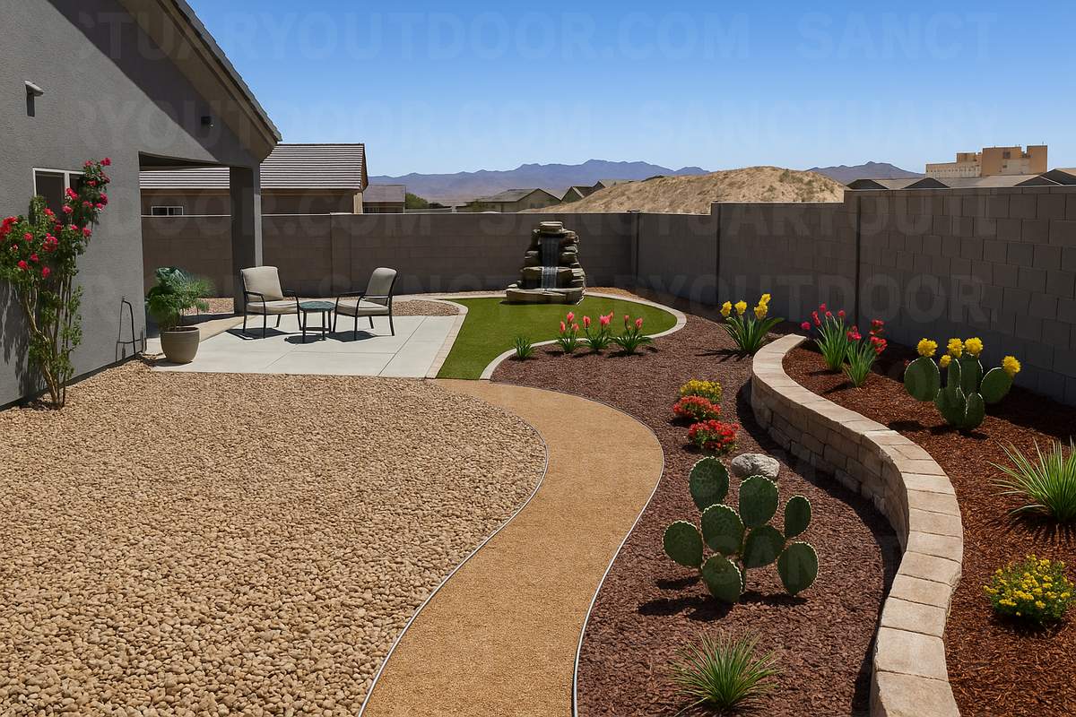 Outdoor living layout featuring clean architectural detailing in northwest Arizona