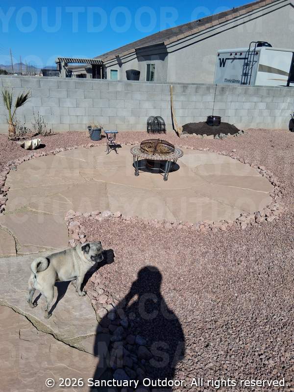 3D landscape render - Fire feature-centric desert yard view 2